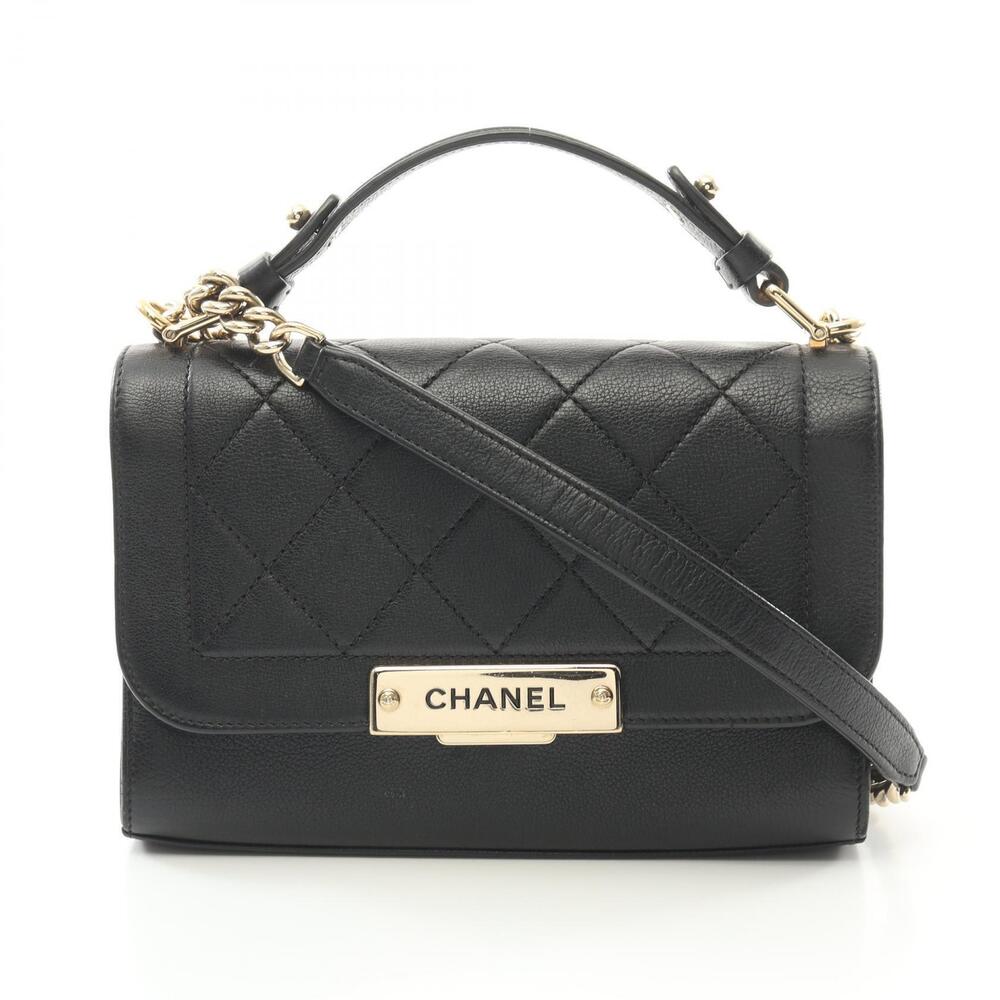 Chanel Matelasse Click Label Shoulder Bag Leather Black